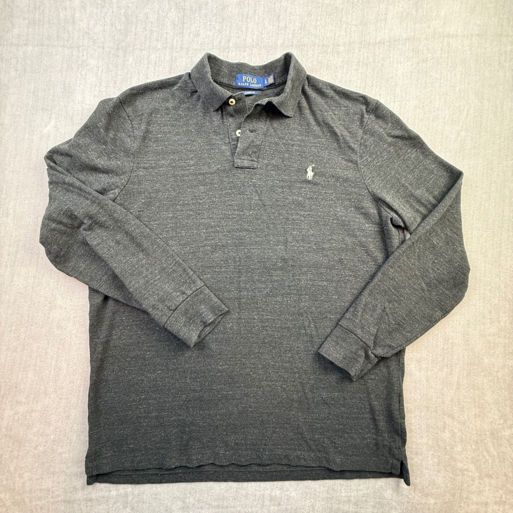Polo Ralph Lauren Mens‎ Long Sleeve Polo Shirt Charcoal Grey Heather L